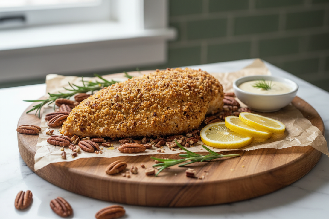 Pecan Crusted Chicken with Prominent Pecans