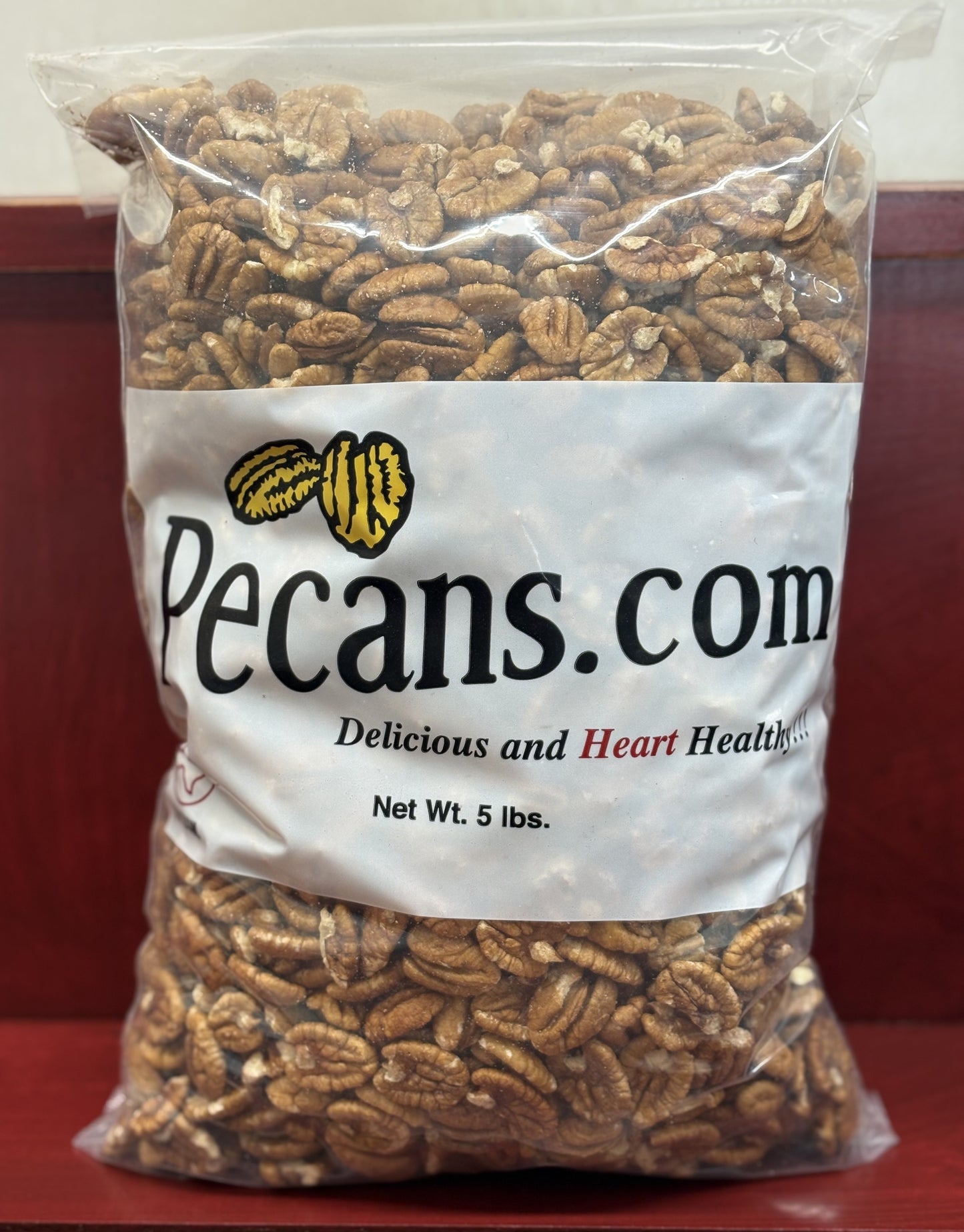 5 pound bag Pecans.com fresh shelled Pecan Halves.