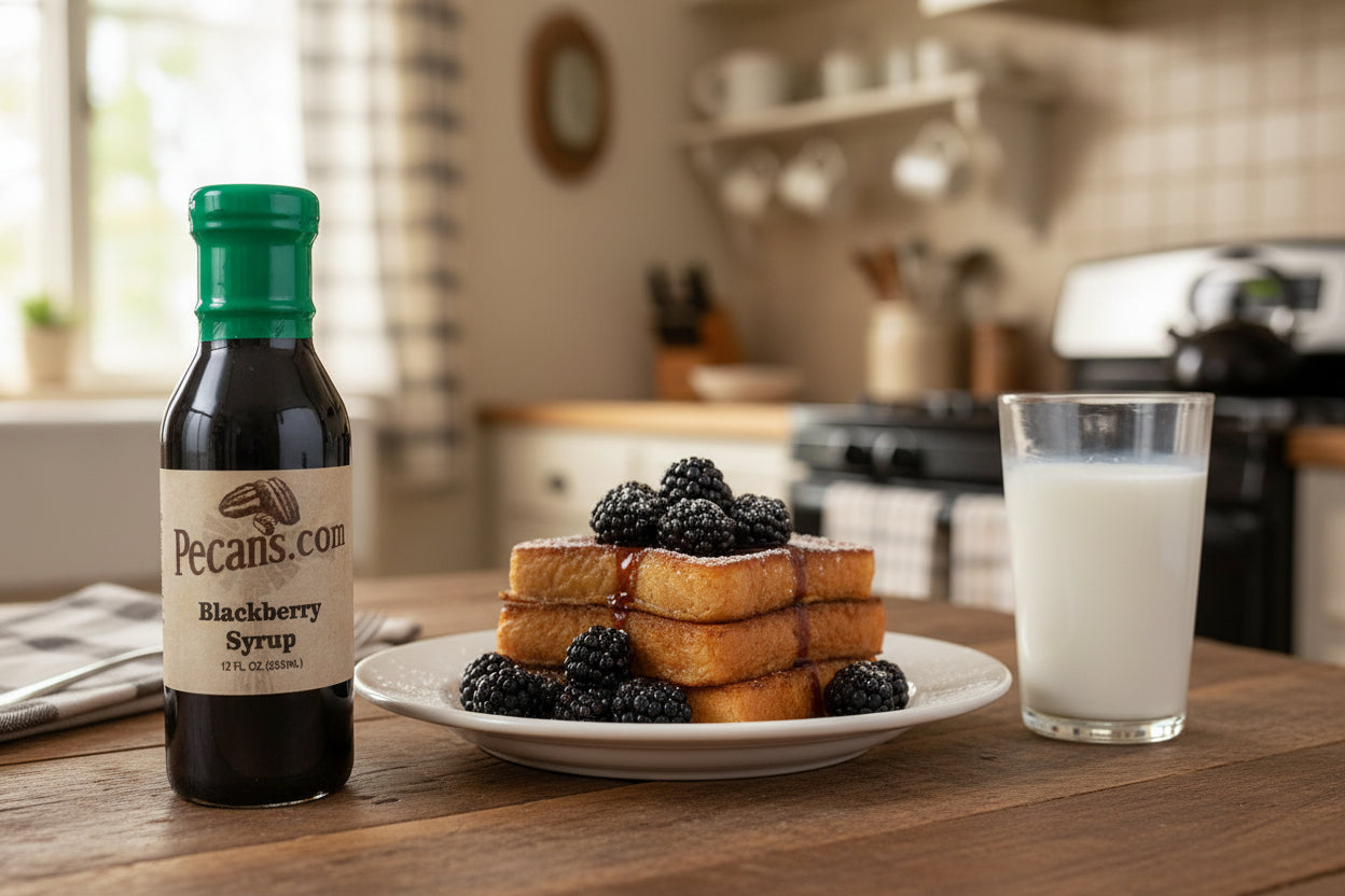 Bottle of Blackberry Syrup.  Pancakes and waffles love it.