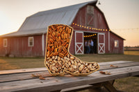 Pecan Boot Wicker Basket with your choice of flavored pecans and raw pecans.