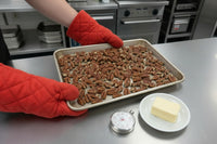 Roasted with butter only Pecans in a 25lb box.  Each box toasted when you order. Pecans.com offers bulk for your wholesale needs.
