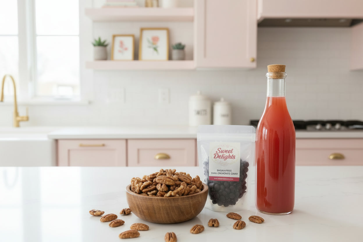 Splenda Praline Pecans in a 25lb Box.   Pecans.com offers bulk for your wholesale needs.