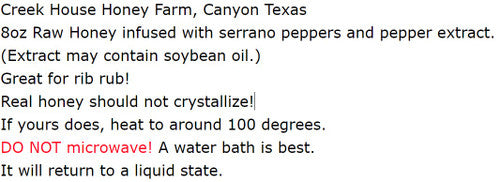 Honey-Hot & Spicy Infused with Serrano Peppers