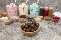 milk and dark chocolate malt balls, crunchy, sweet, melt in your mouth candy.
