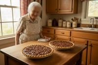 Nana's Fudge Pecan Pie. Just like Nana used to make.  Chocolate pie filling layered with pecans.  