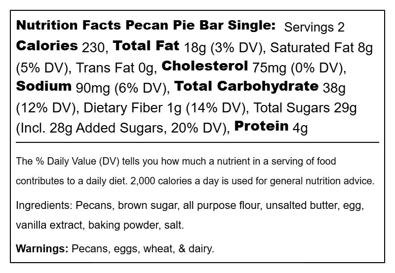 Pecan Pie Bar Single- Original, Chocolate & Splenda