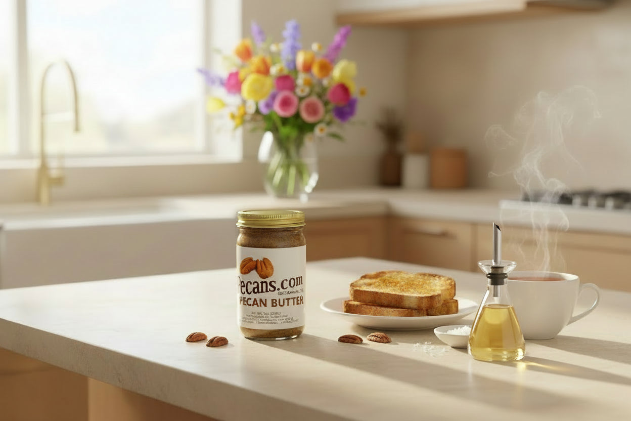 7oz Jar of pecan butter, tired of peanut butter? Try pecan butter, pecans, pecan oil and salt.