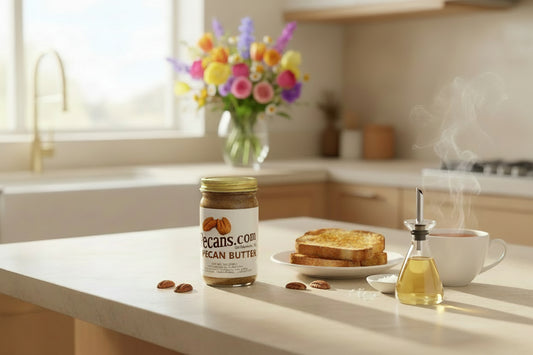 7oz Jar of pecan butter, tired of peanut butter? Try pecan butter, pecans, pecan oil and salt.