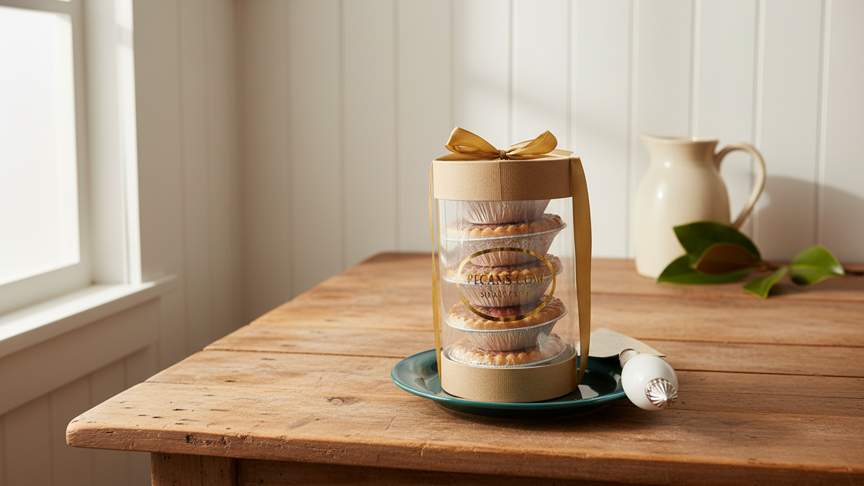5-3inch pecan pie tarts in a cute plastic tube, great for gifting.
