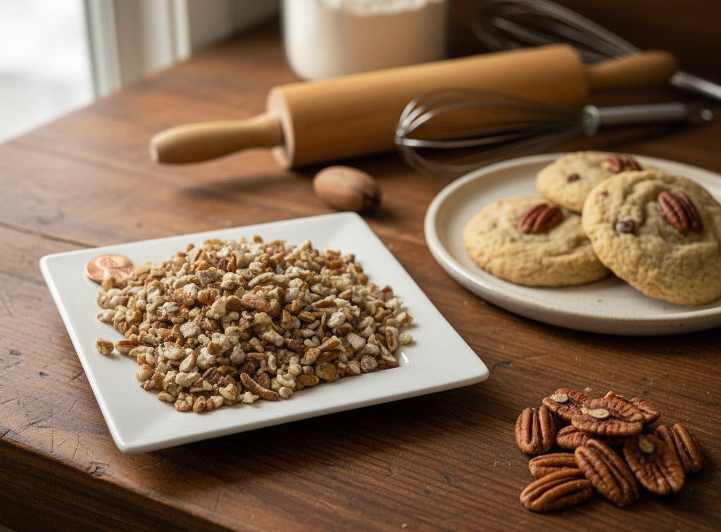 Small Pecan pieces, great for cookies and pies. Fresh from Pecans.com