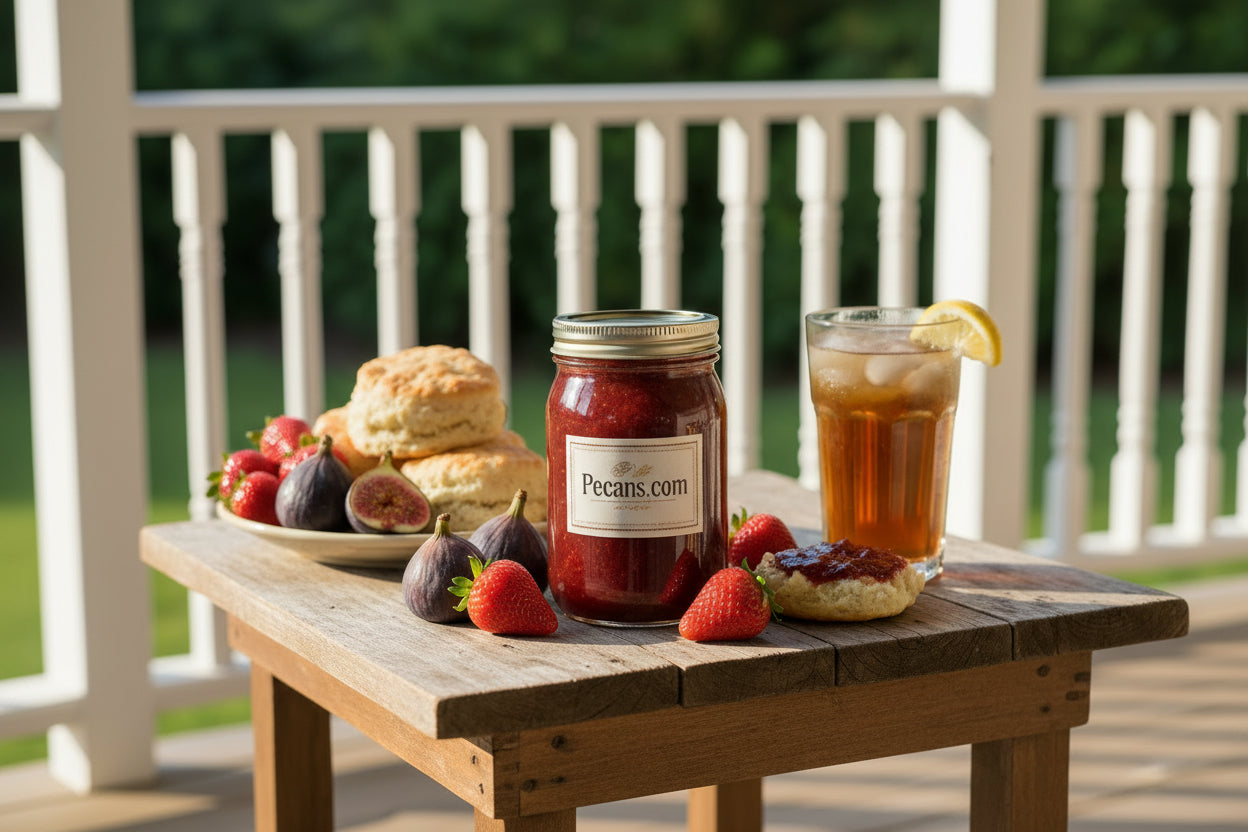 Strawberry fig preserves.  A great combination of strawberries and figs preserves for your warm biscuit.