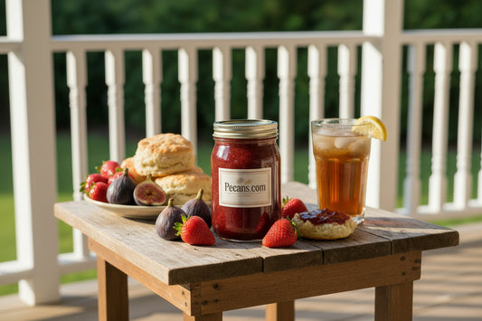 Strawberry fig preserves.  A great combination of strawberries and figs preserves for your warm biscuit.