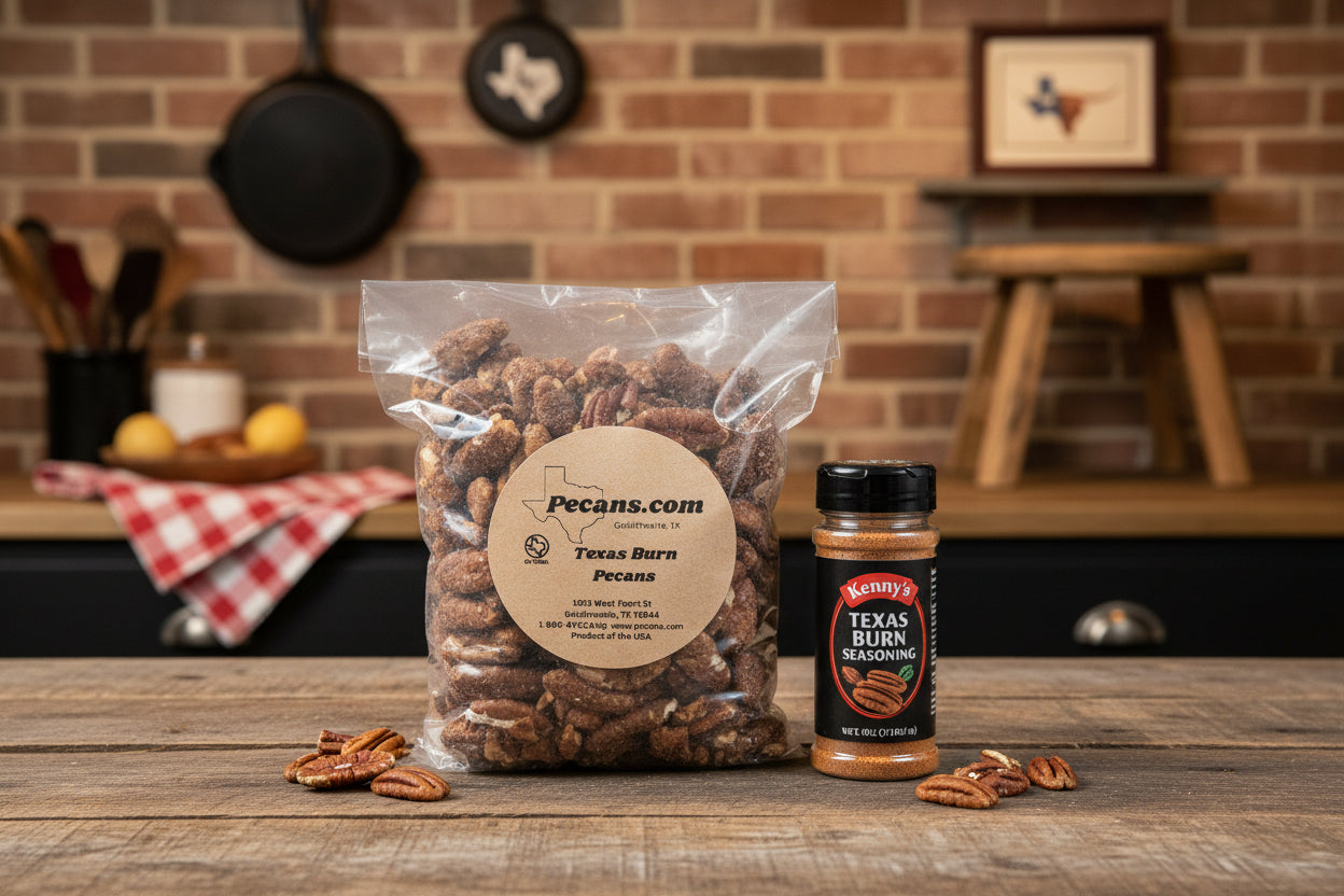 Texas Burn pecans made with Kenny's Texas burn seasoning.