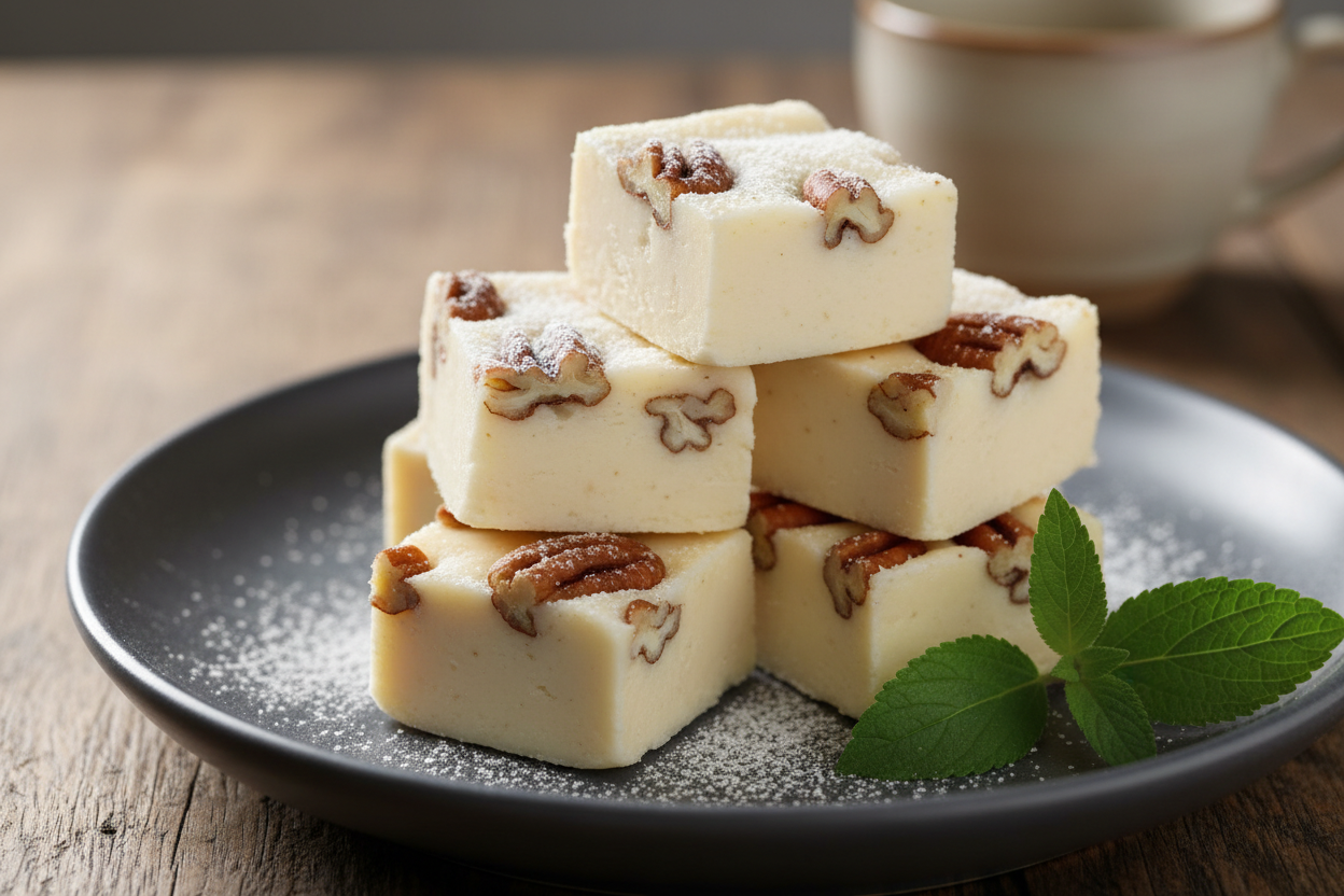 Reduced Sugar Butter Pecan Fudge with Pecans