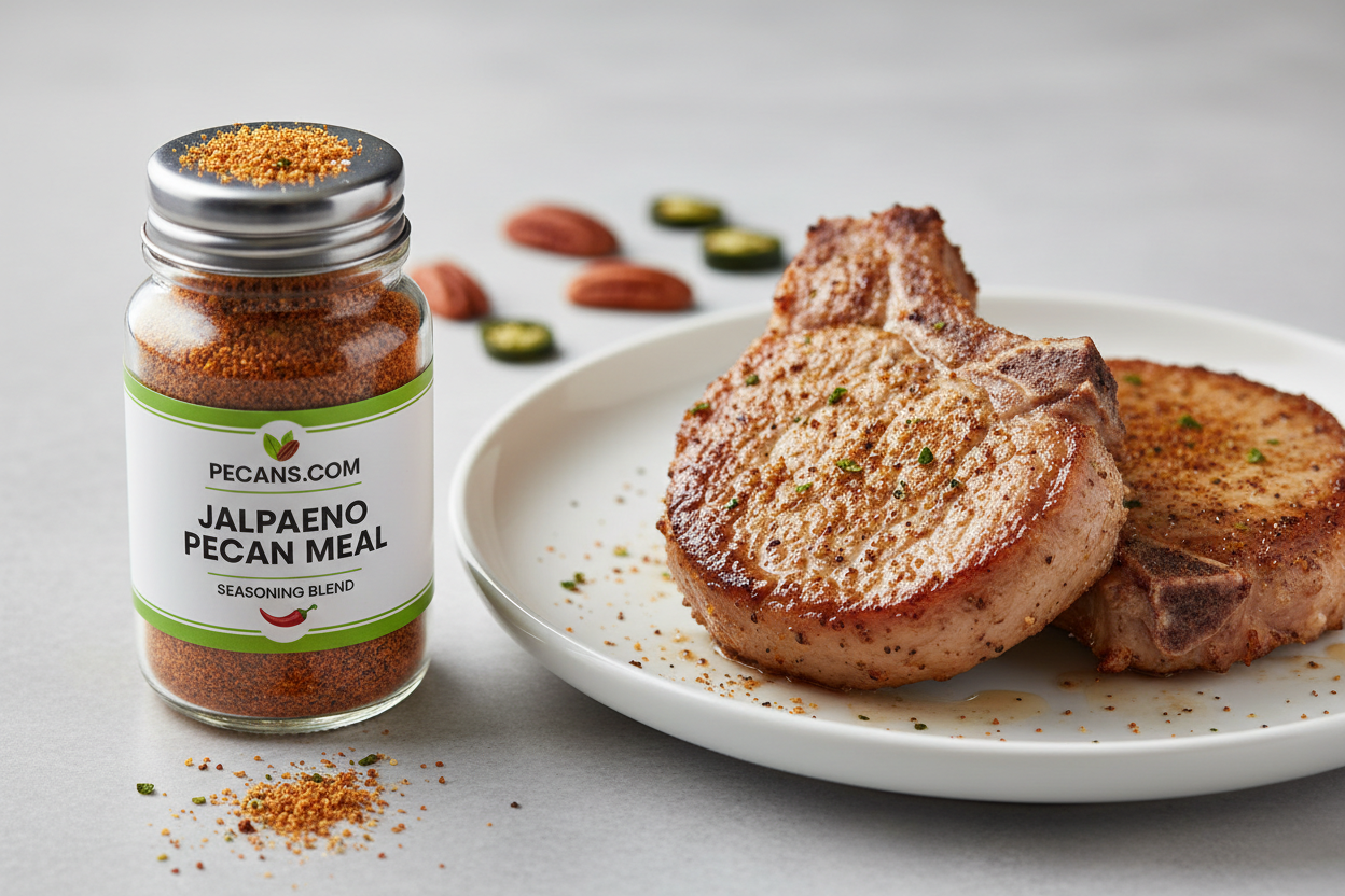 Jalapeno Seasoned pecan meal for that kick you were missing.