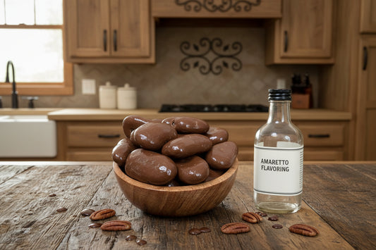 milk  and dark chocolate amaretto pecans