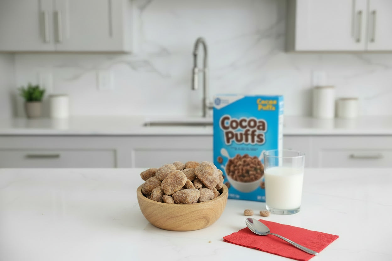 cocoa frosted pecans, chocolate frosted
