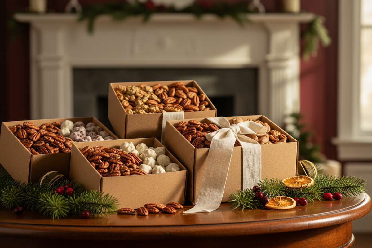 Holiday corporate pecan gift boxes