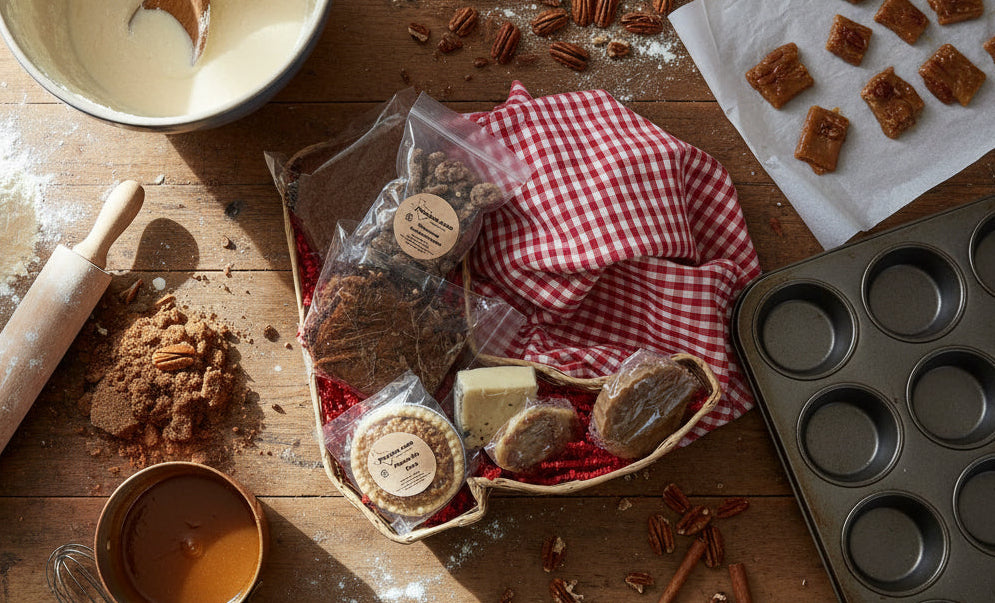 Pecans.com Baked goods in a wicker boot basket