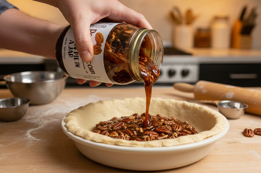 Pecan Pie Filling in a jar. Just add butter and eggs, mix and pour in a pie shell and bake. We took pecan pie baking to another level